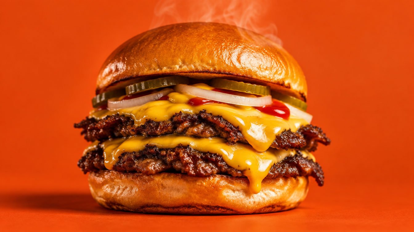 A double American smash burger with melted cheese and crispy edges